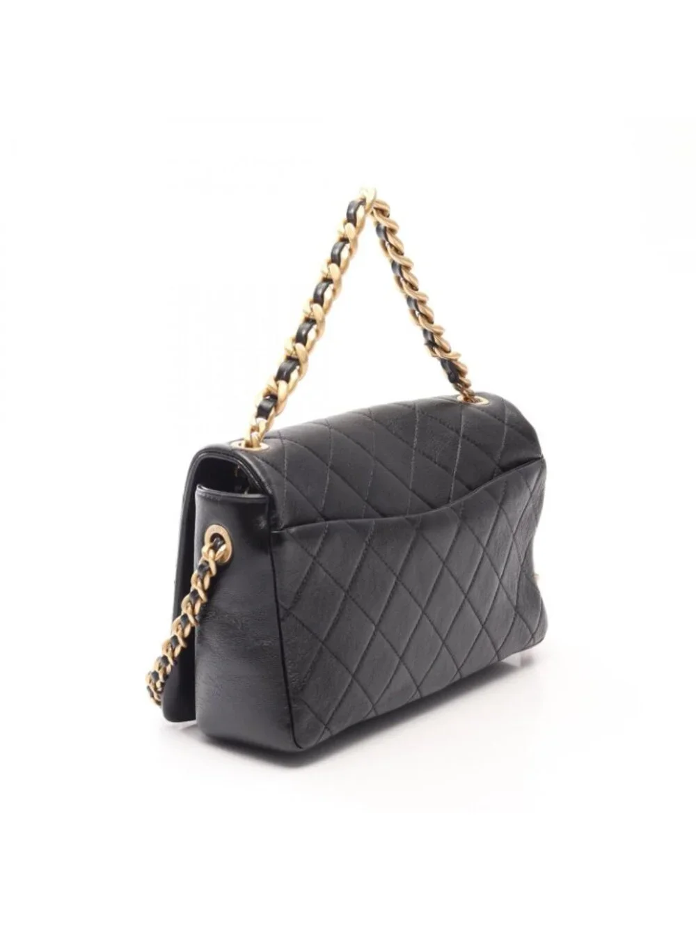 Chanel Shoulder Bag Quilted 2-Way Black Leather Full Flap Chain